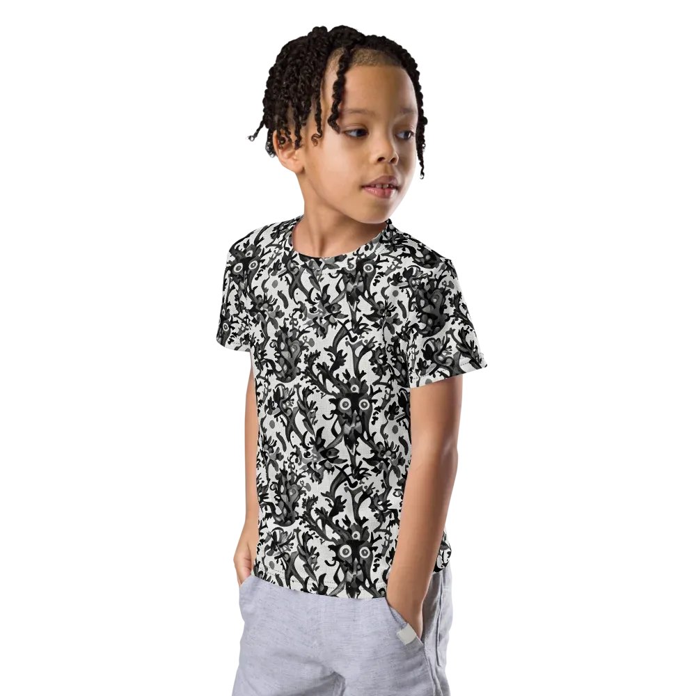 Inkwood Owls on Kids Crew Neck T-Shirt — Left Front