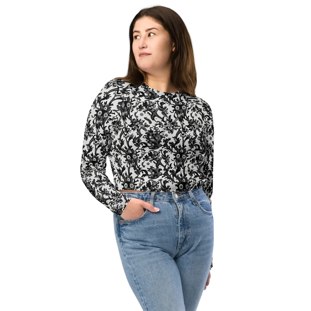 Inkwood Owls on Long Sleeve Crop Top — Front