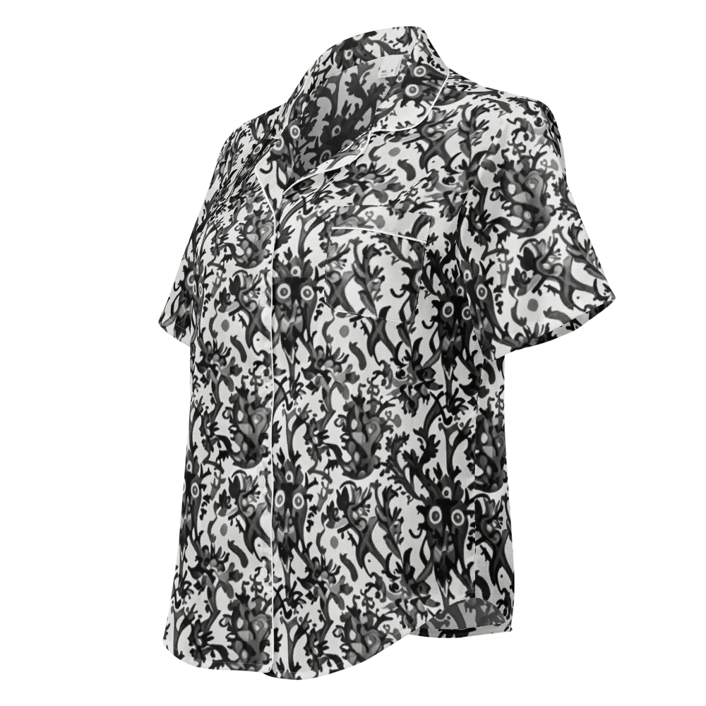 Inkwood Owls on Women's Short Sleeve Pajama Top — Left Front