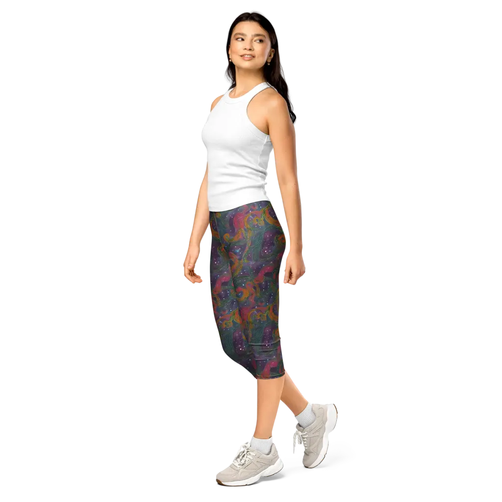 Violet Whirlpool on Capri Leggings — Left Front