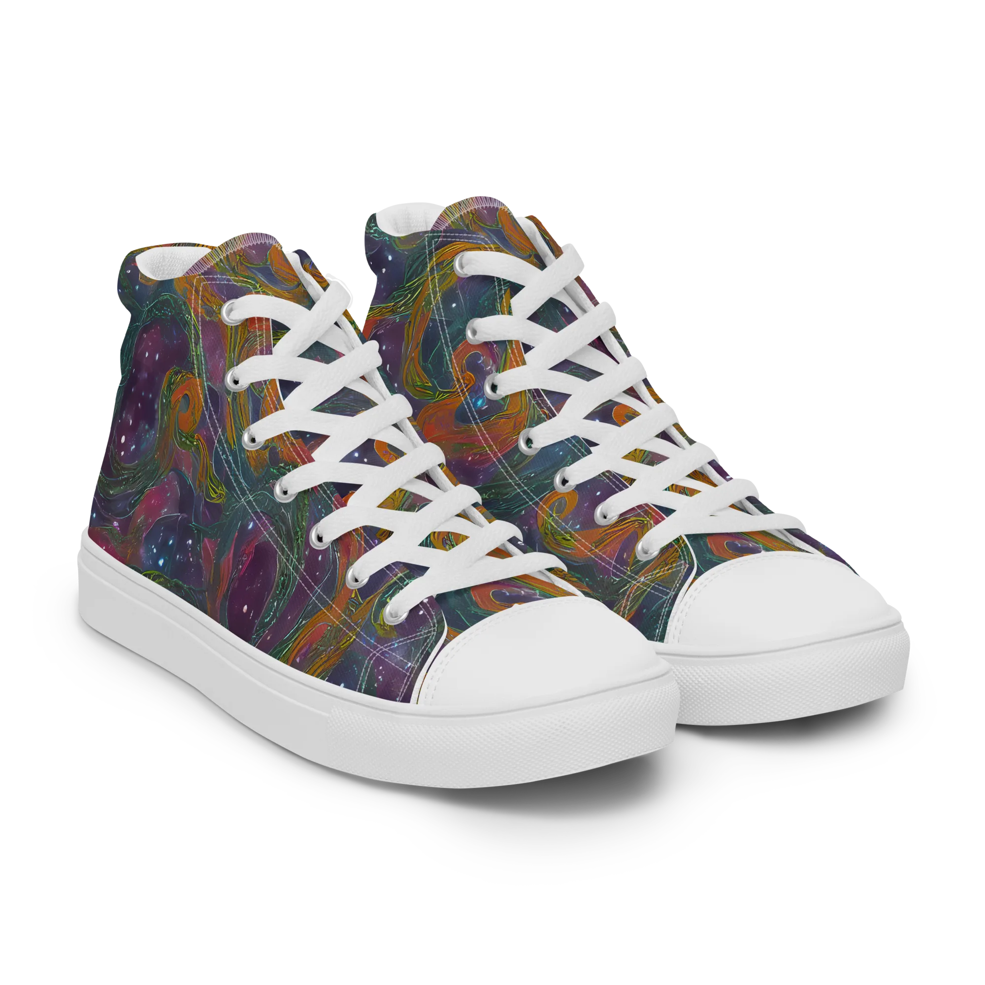 Violet Whirlpool on Men's High Top Canvas Shoes — Right Front