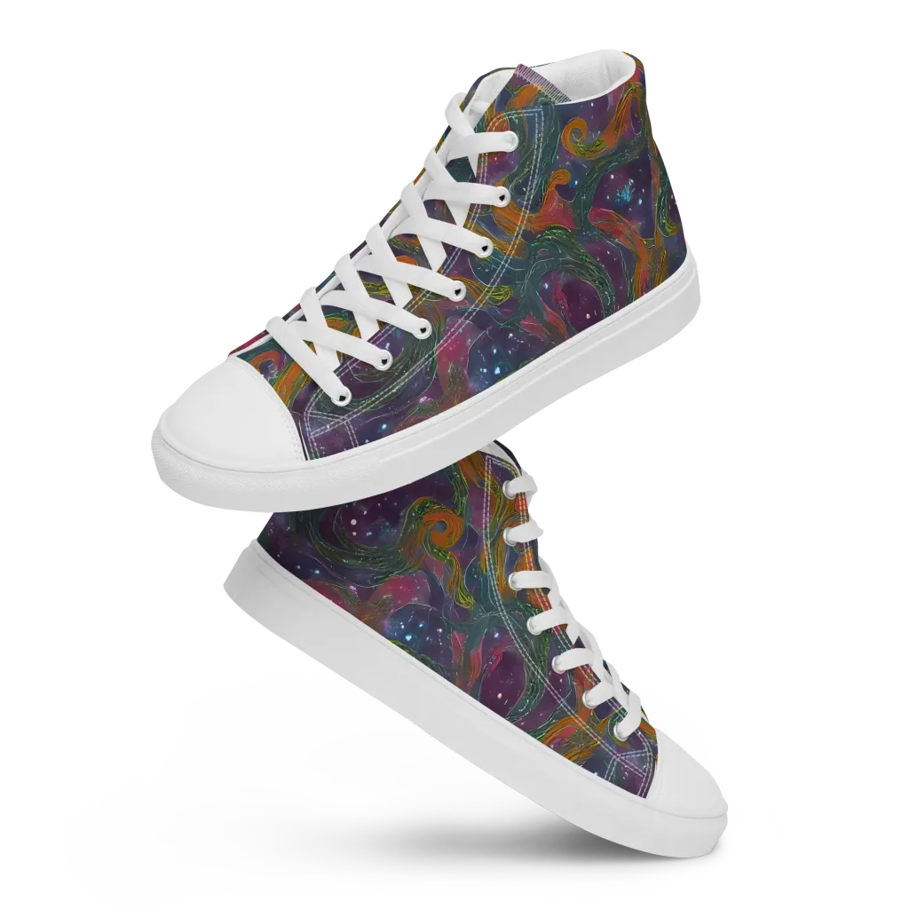 Violet Whirlpool on Men's High Top Canvas Shoes — Front