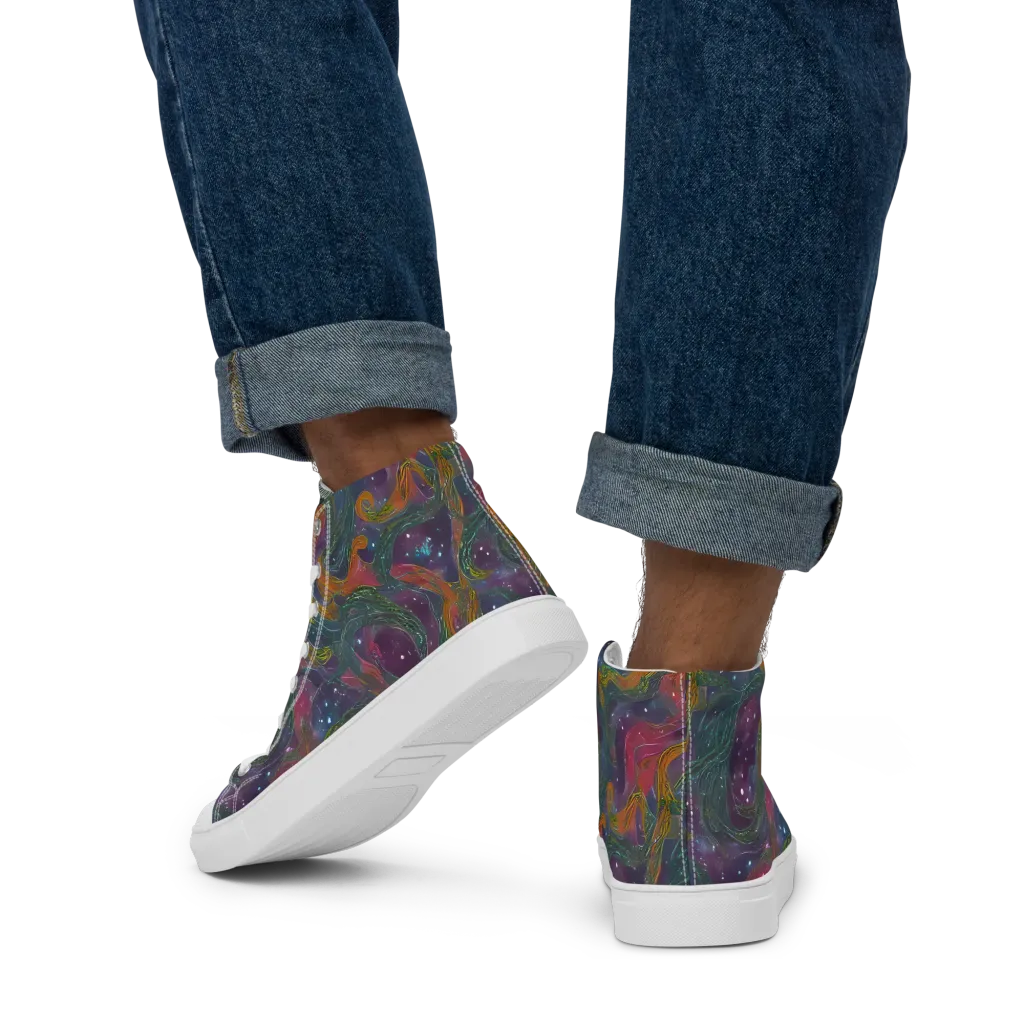 Violet Whirlpool on Men's High Top Canvas Shoes — Back