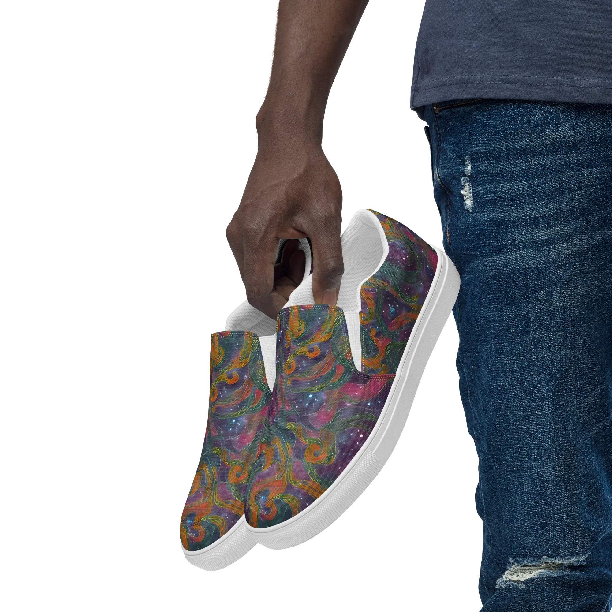 Violet Whirlpool on Men's Slip-On Canvas Shoes — Left Front