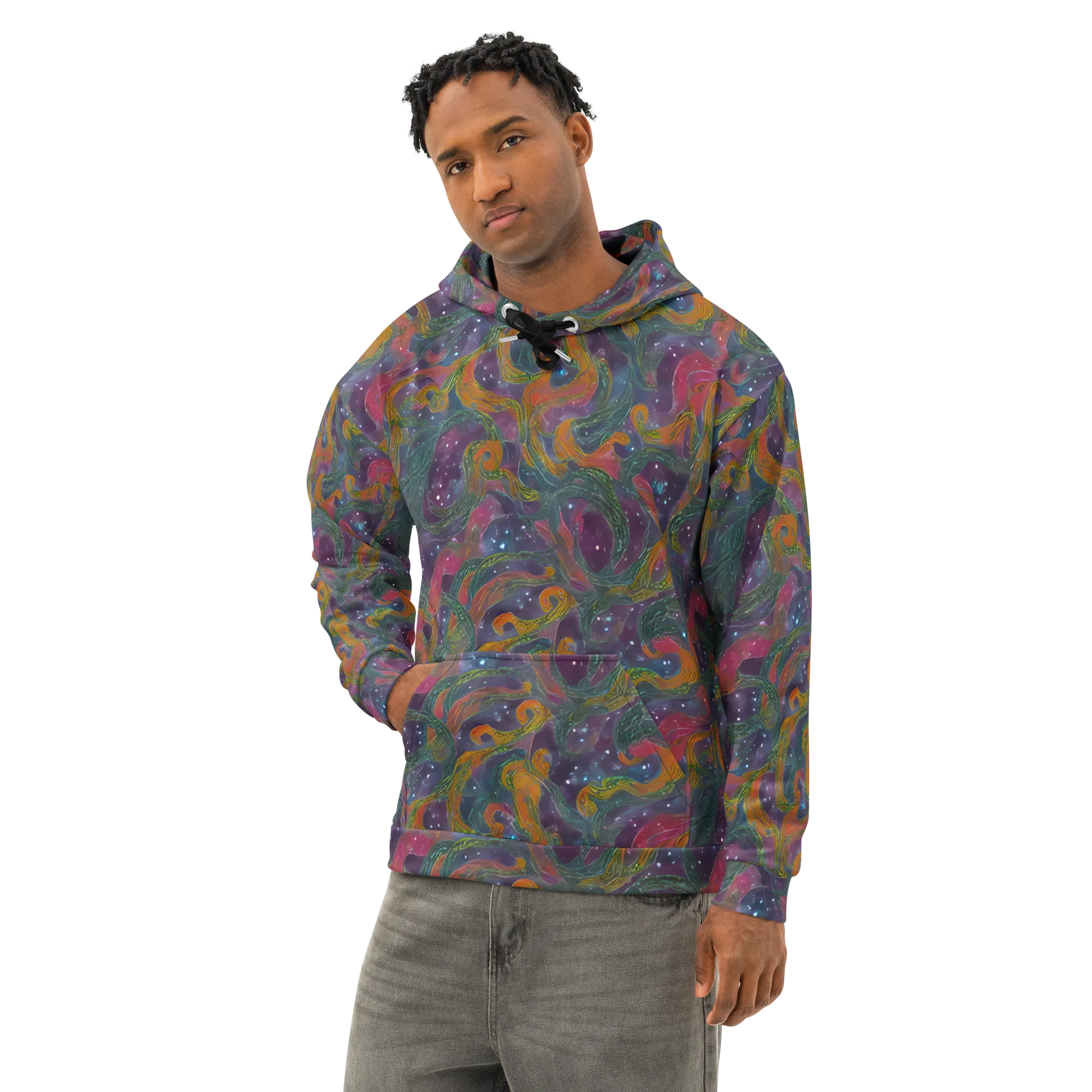 Violet Whirlpool on Cotton Hoodie — Left Front