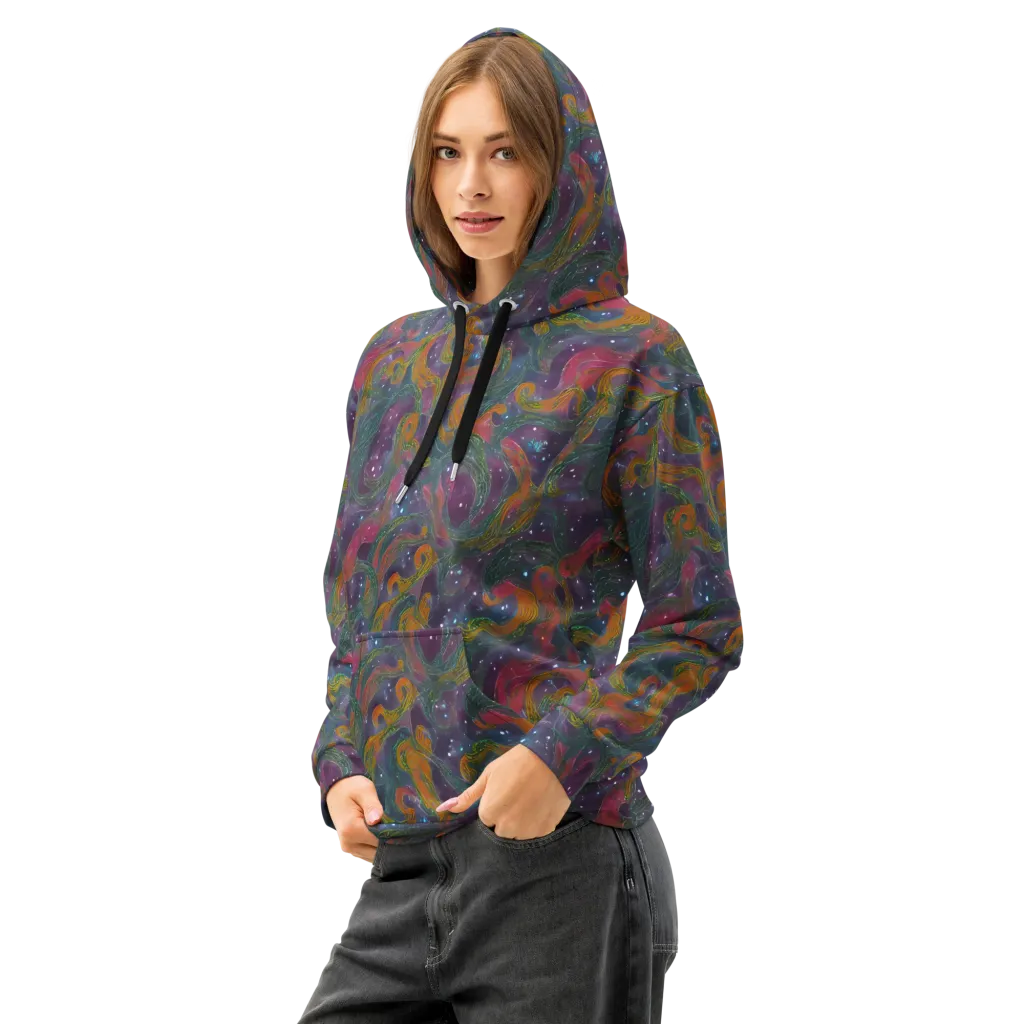Violet Whirlpool on Cotton Hoodie — Left Front