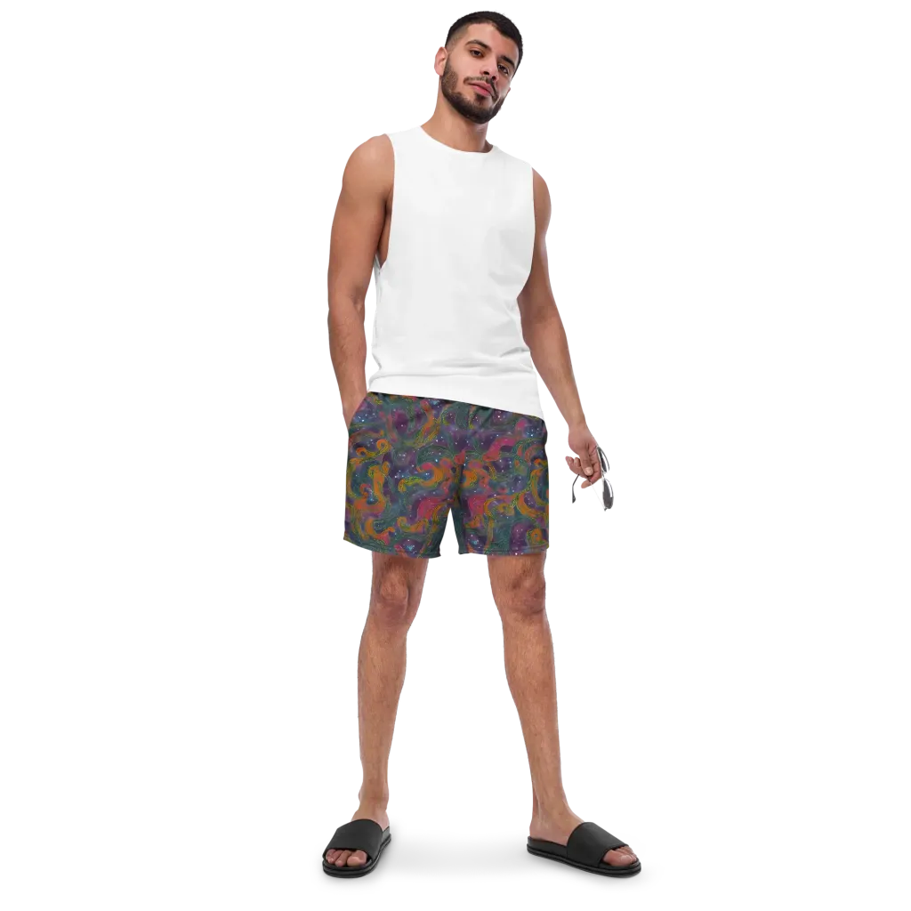 Violet Whirlpool on Swim Trunks — Front