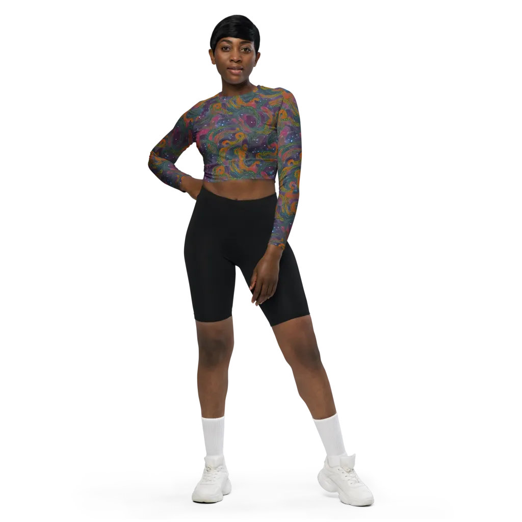 Violet Whirlpool on Long Sleeve Crop Top — Front