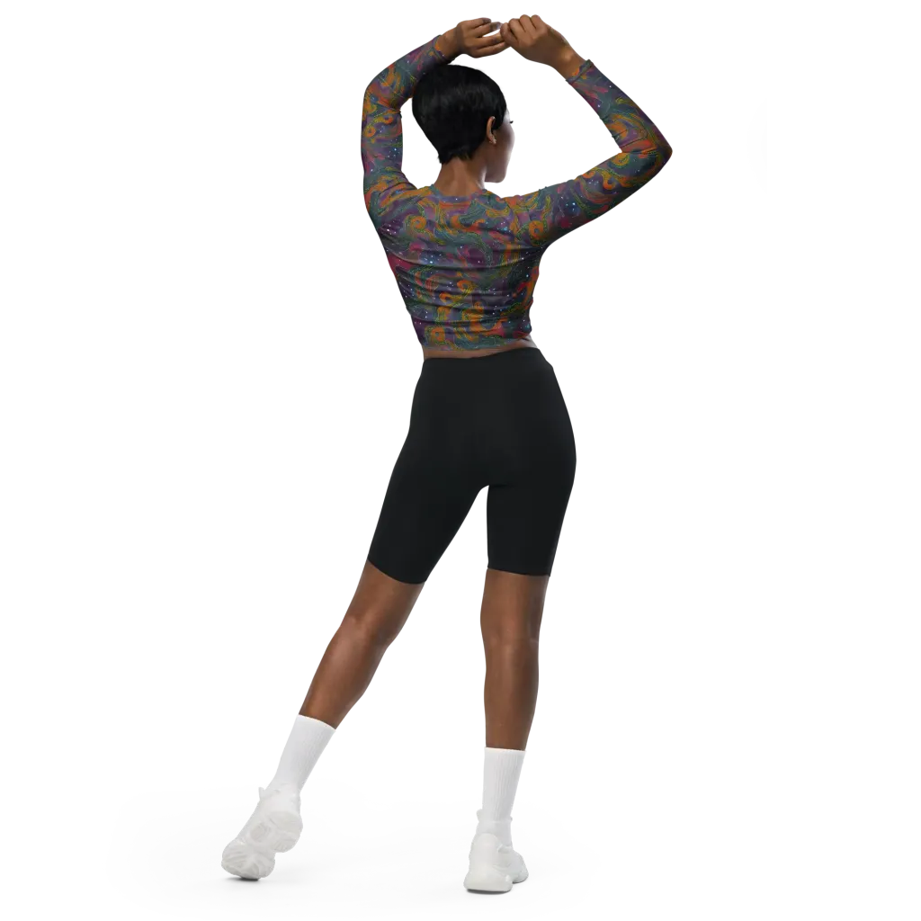 Violet Whirlpool on Long Sleeve Crop Top — Back