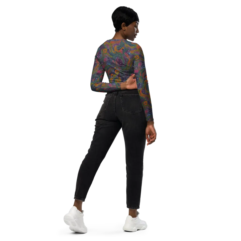 Violet Whirlpool on Long Sleeve Crop Top — Right Back