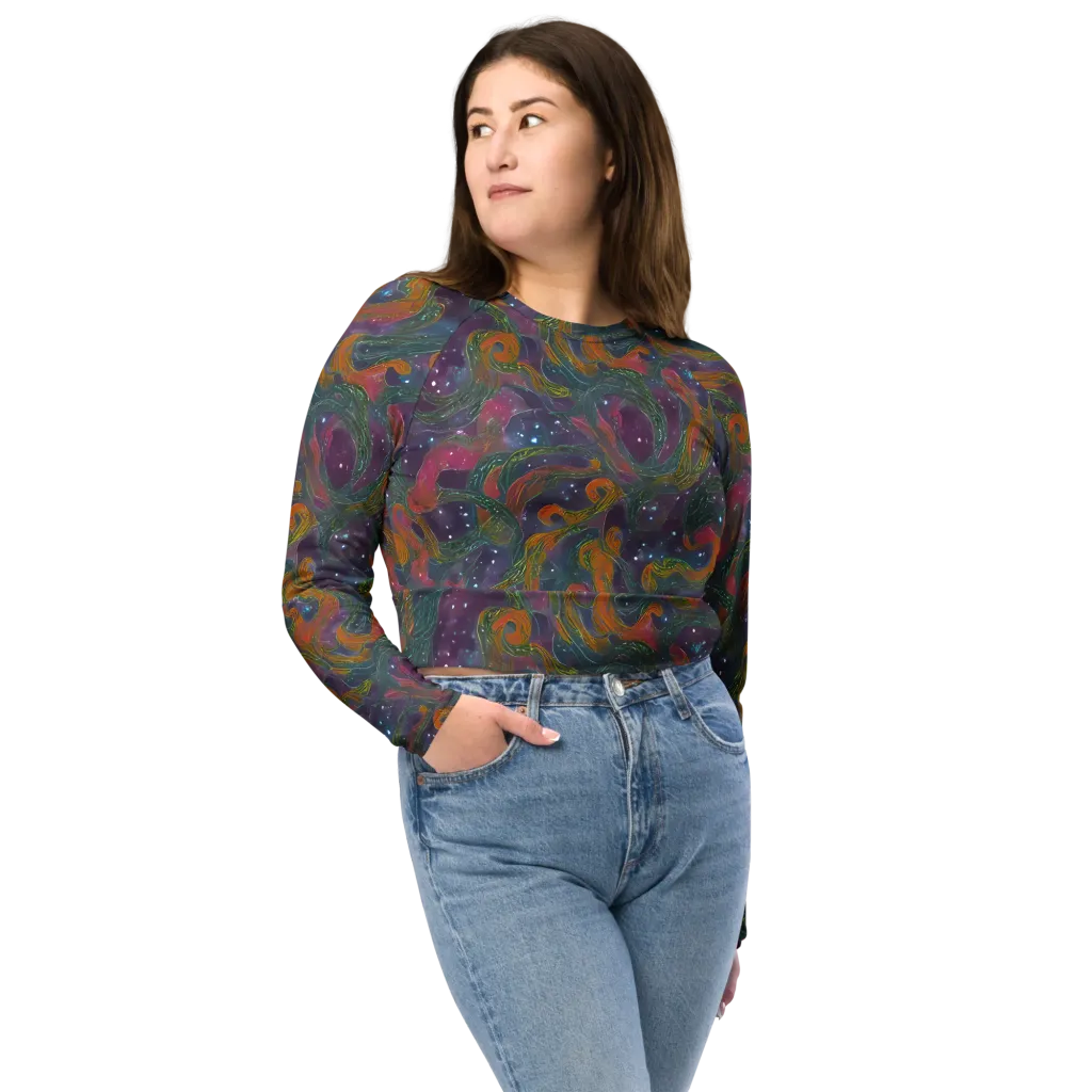 Violet Whirlpool on Long Sleeve Crop Top — Front
