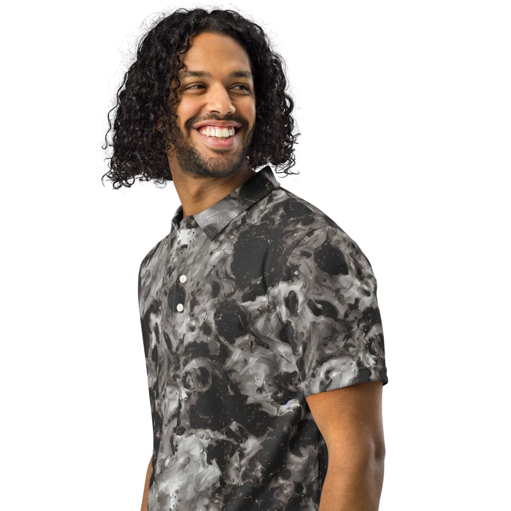 Obsidian Marble on Men's Slim Fit Polo Shirt — Left Front