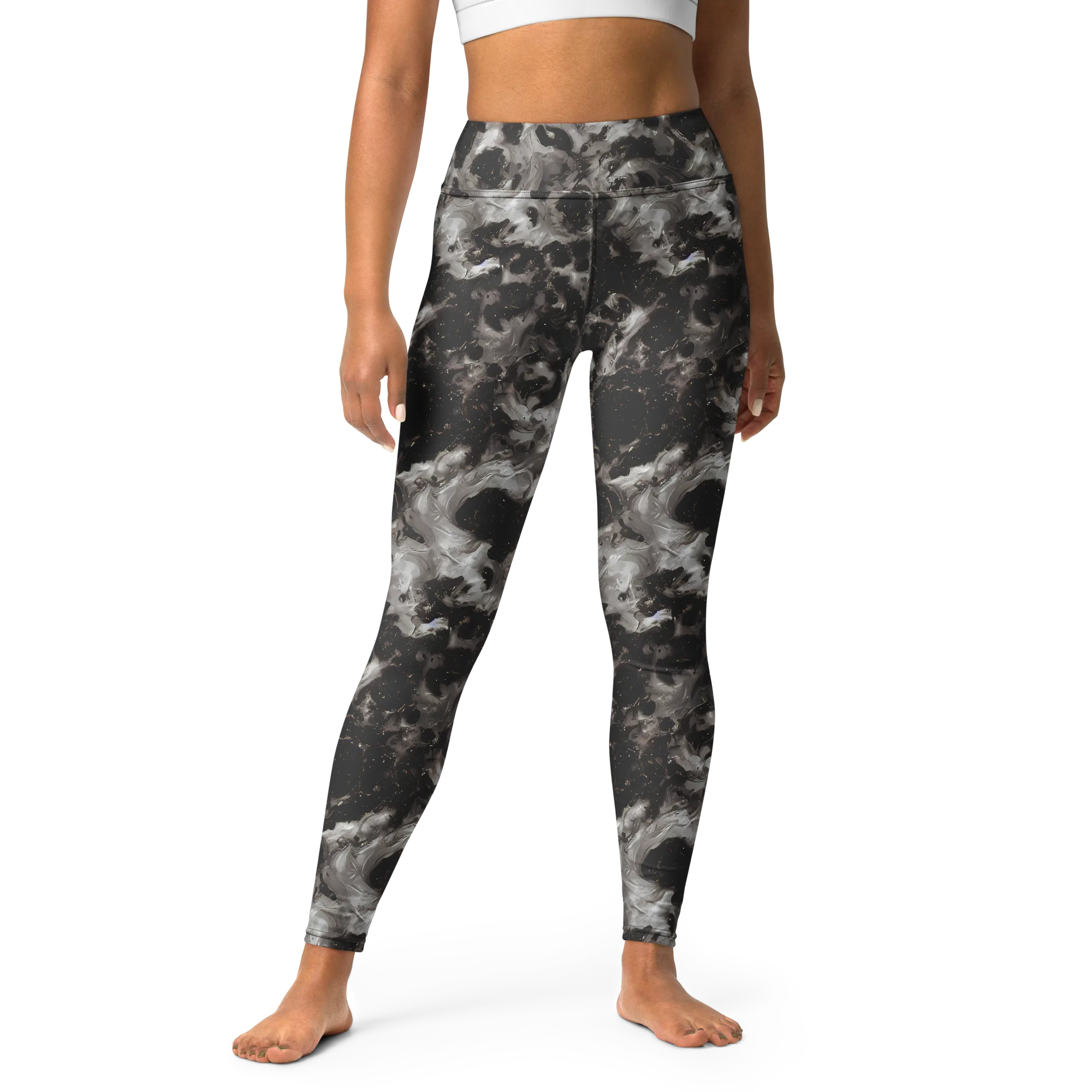 Obsidian Marble on Yoga Leggings — Front