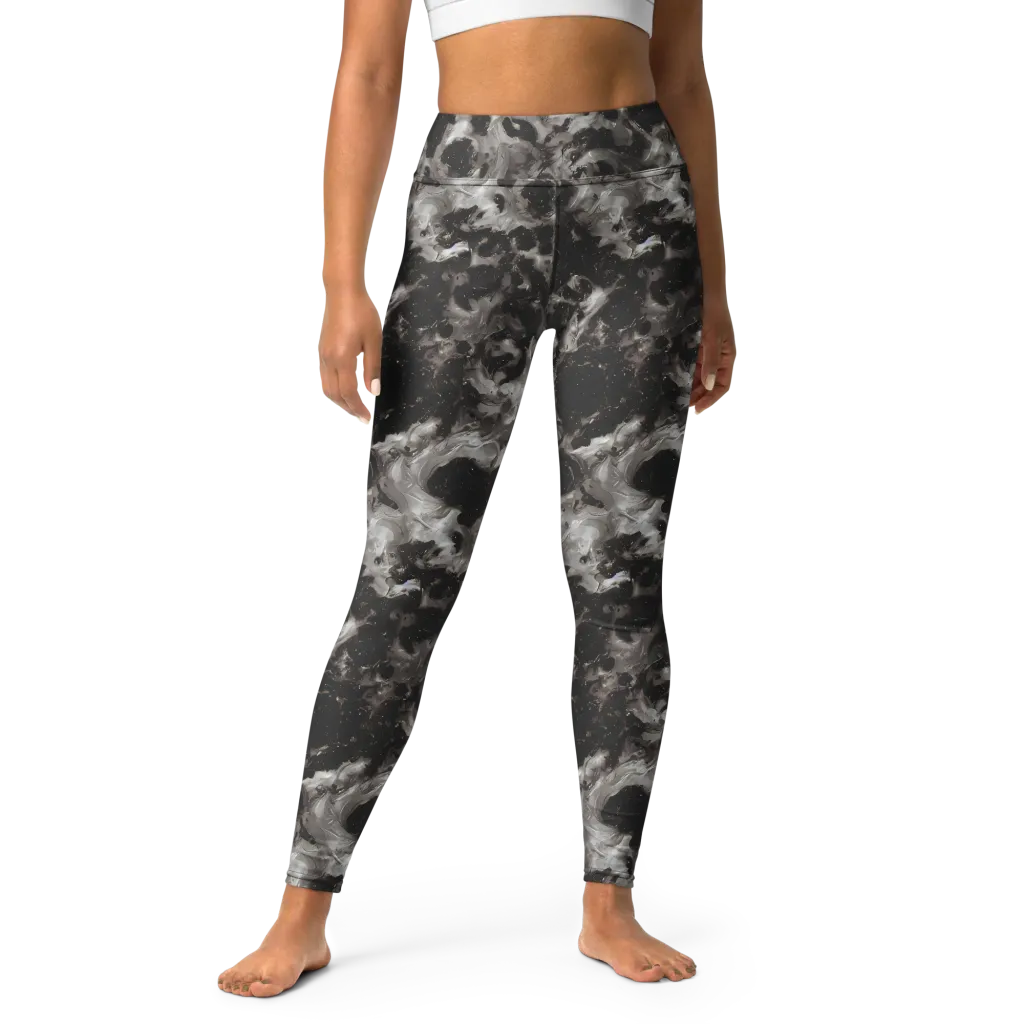 Obsidian Marble on Yoga Leggings — Front