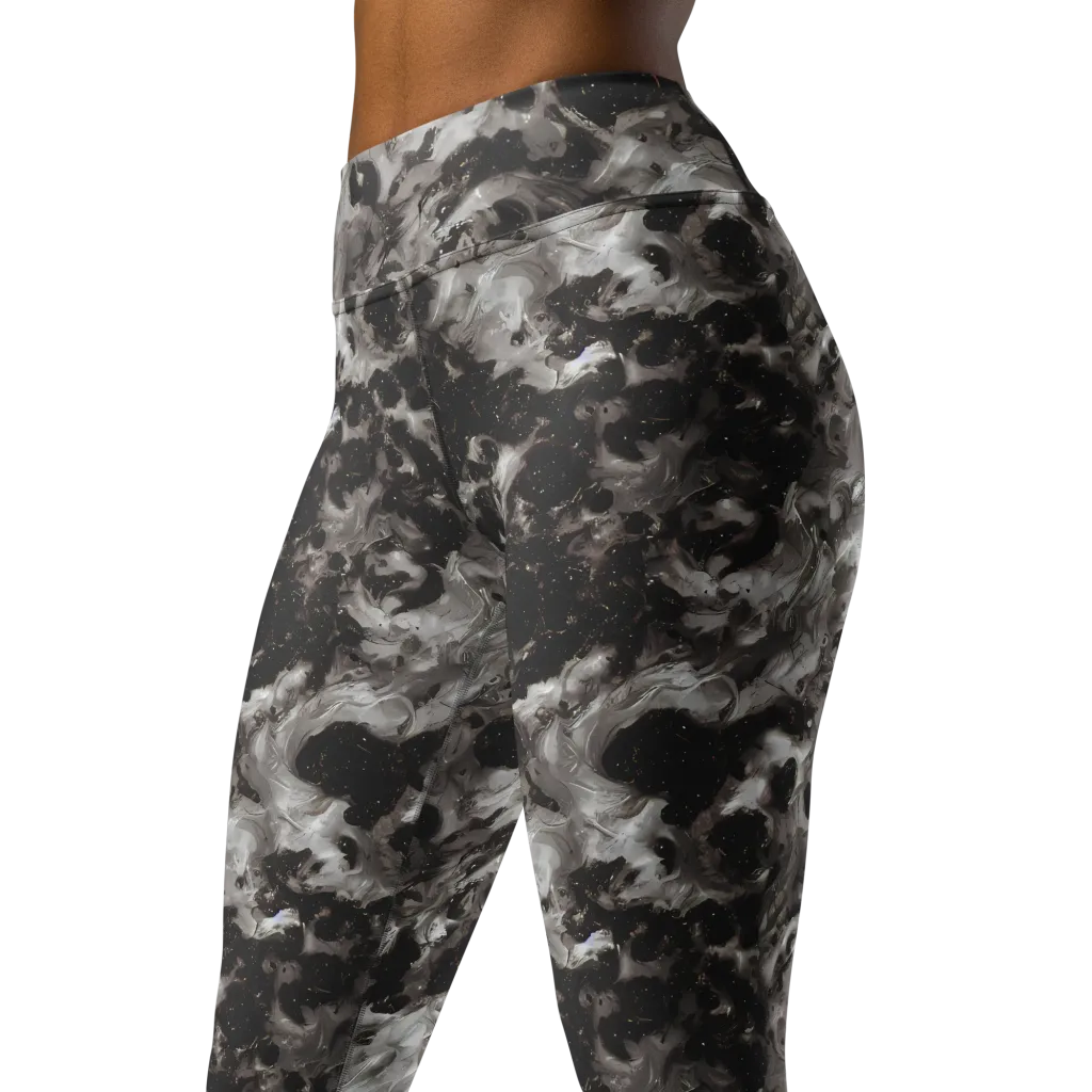 Obsidian Marble on Yoga Leggings — Left Front