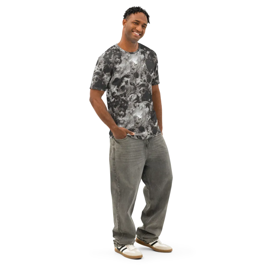 Obsidian Marble on Men's Cotton Crew Neck T-Shirt — Right Front