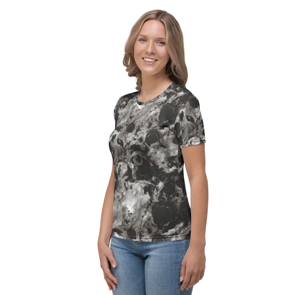 Obsidian Marble on Women's Crew Neck T-Shirt — Left