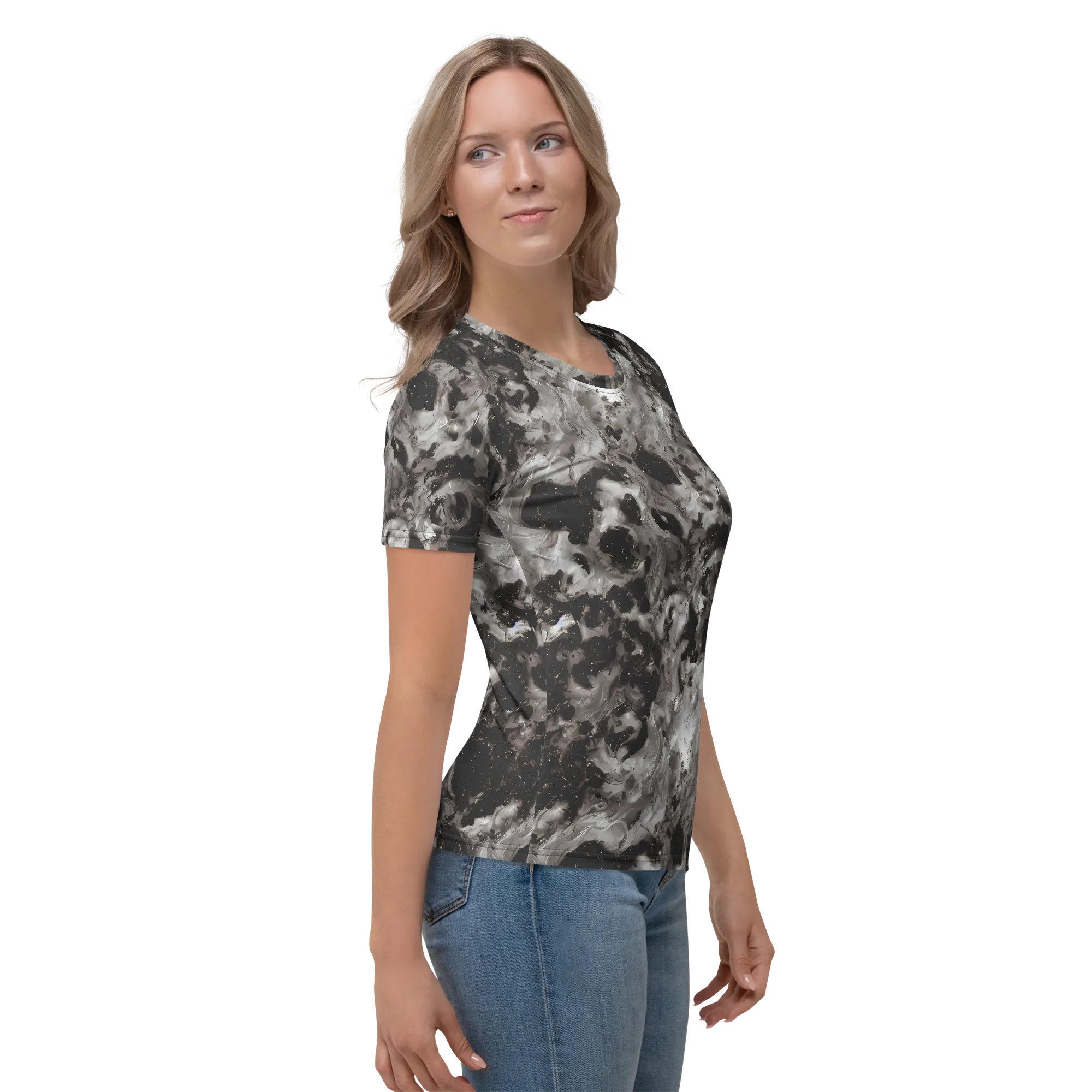 Obsidian Marble on Women's Crew Neck T-Shirt — Right