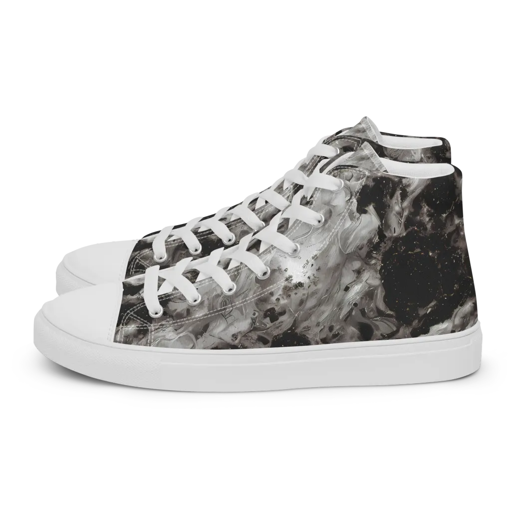 Obsidian Marble on Women's High Top Canvas Shoes — Left