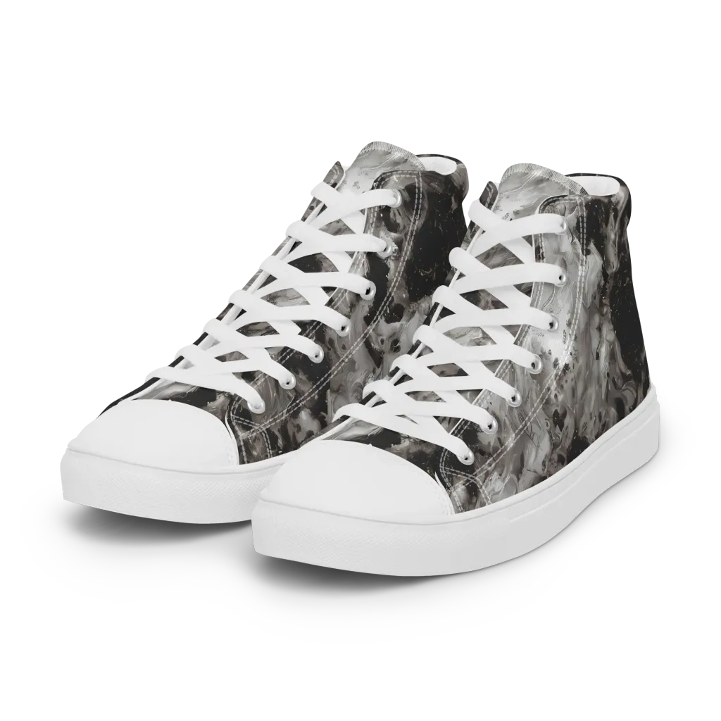 Obsidian Marble on Women's High Top Canvas Shoes — Left Front