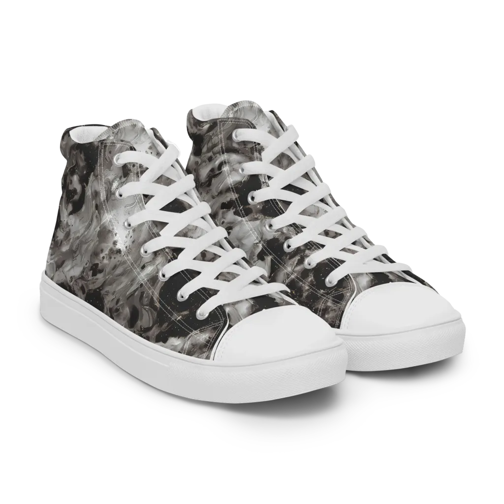 Obsidian Marble on Women's High Top Canvas Shoes — Right Front