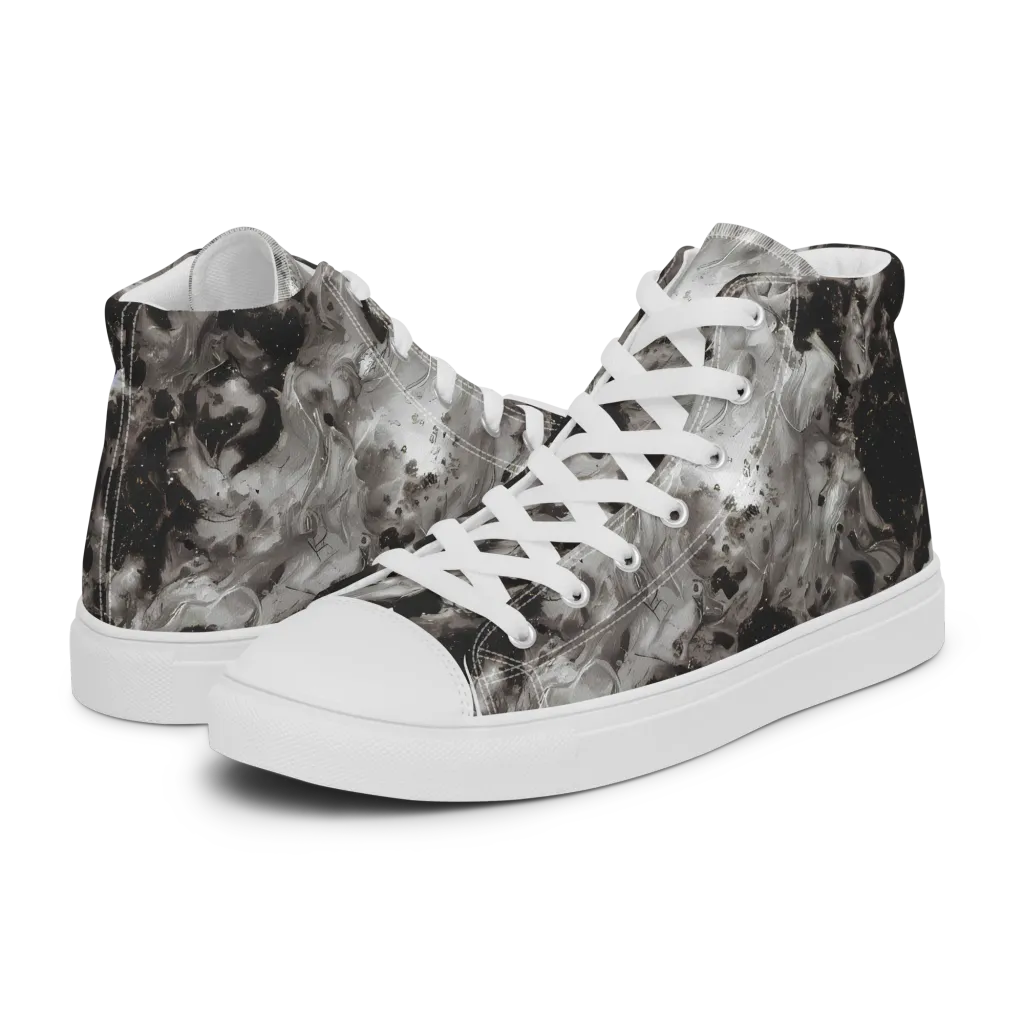 Obsidian Marble on Women's High Top Canvas Shoes — Left