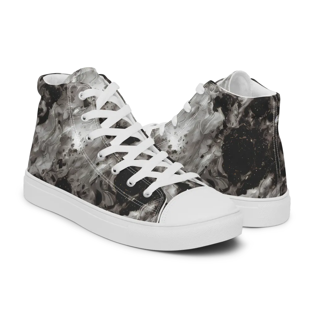 Obsidian Marble on Women's High Top Canvas Shoes — Right