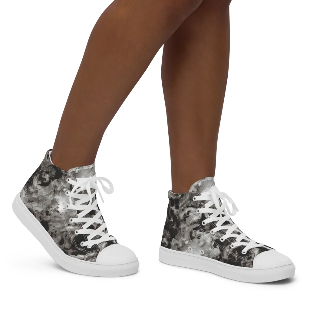 Obsidian Marble on Women's High Top Canvas Shoes — Right