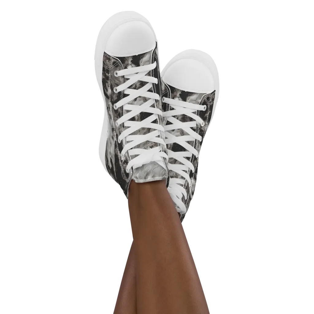 Obsidian Marble on Women's High Top Canvas Shoes — Front