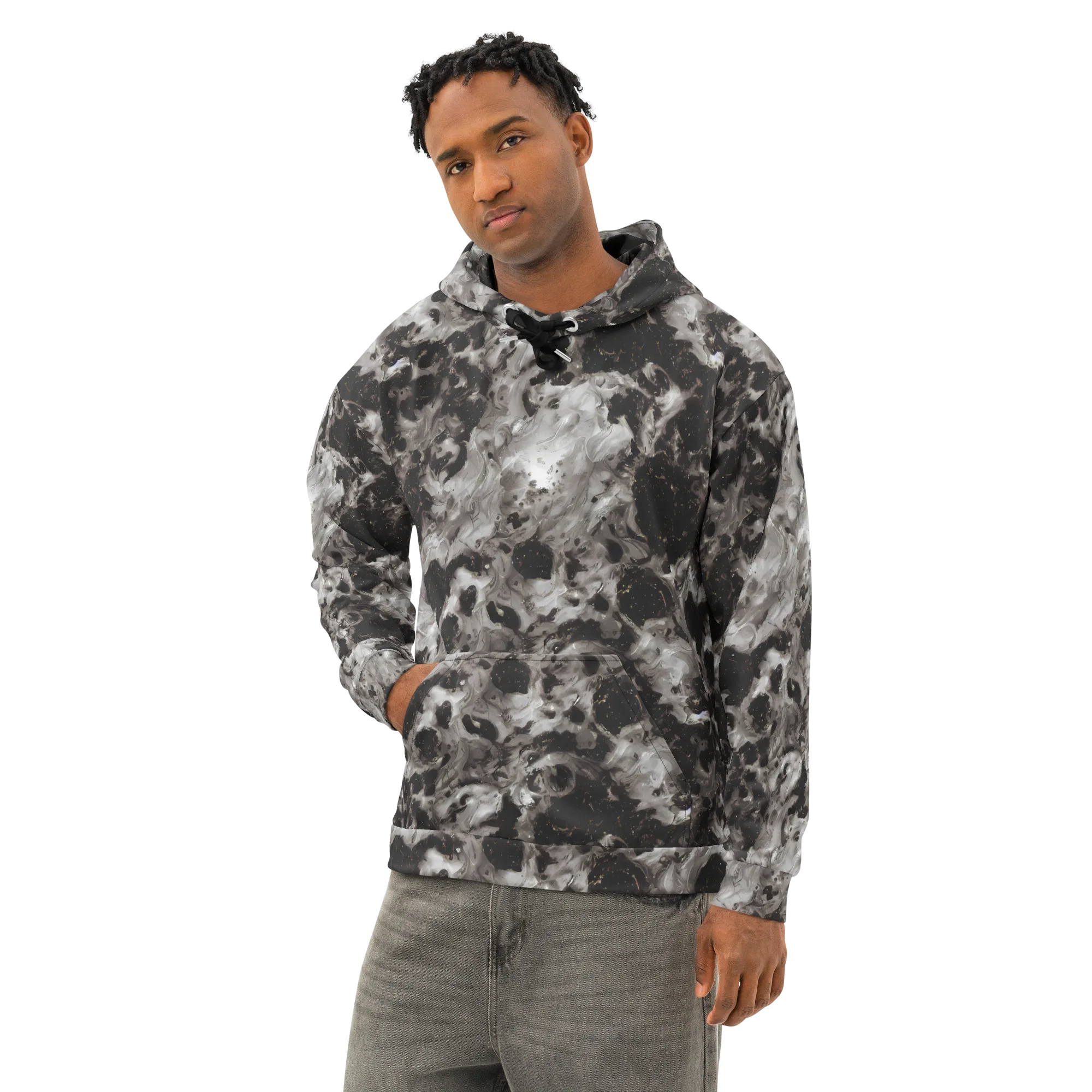 Obsidian Marble on Cotton Hoodie — Left Front
