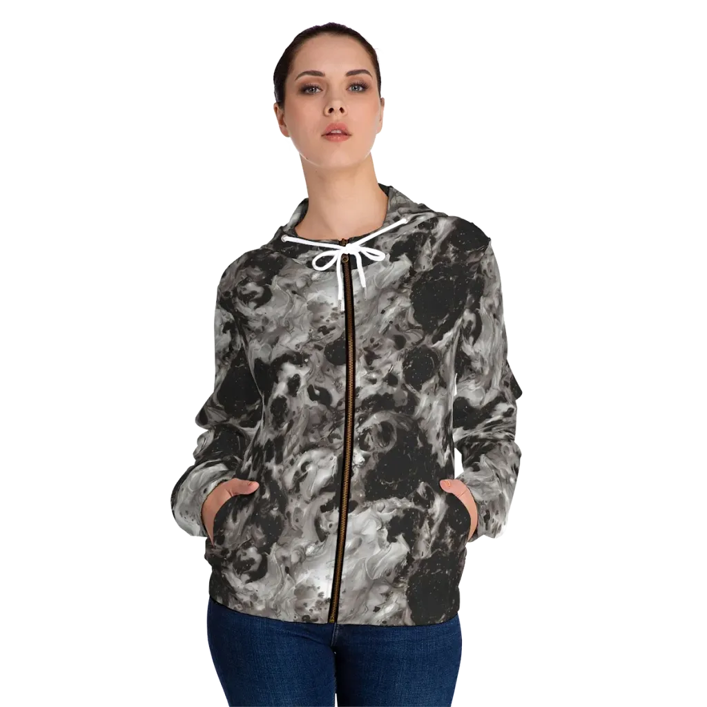 Obsidian Marble on Women's Full-Zip Hoodie — Front On Person