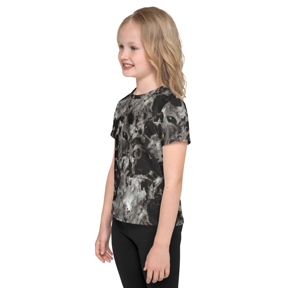 Obsidian Marble on Kids Crew Neck T-Shirt — Left