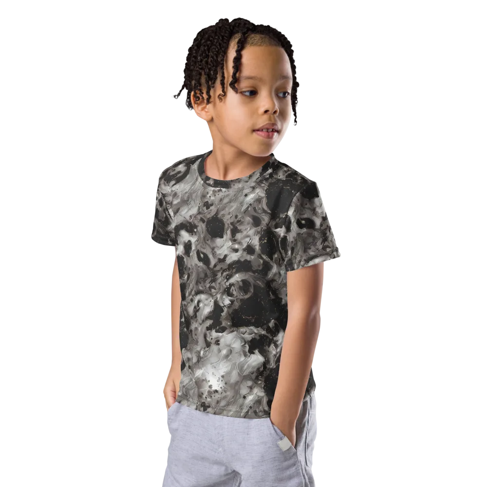 Obsidian Marble on Kids Crew Neck T-Shirt — Left Front