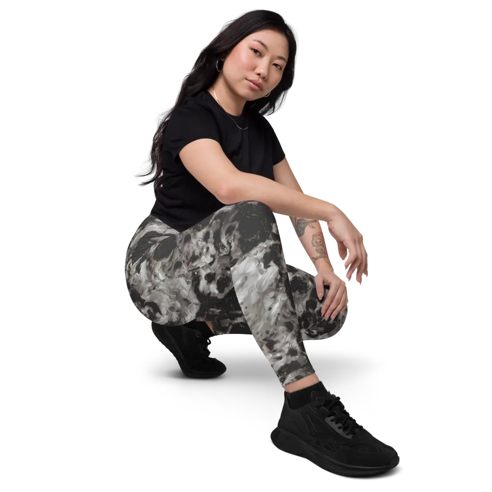 Obsidian Marble on Leggings with Pockets — Right Front