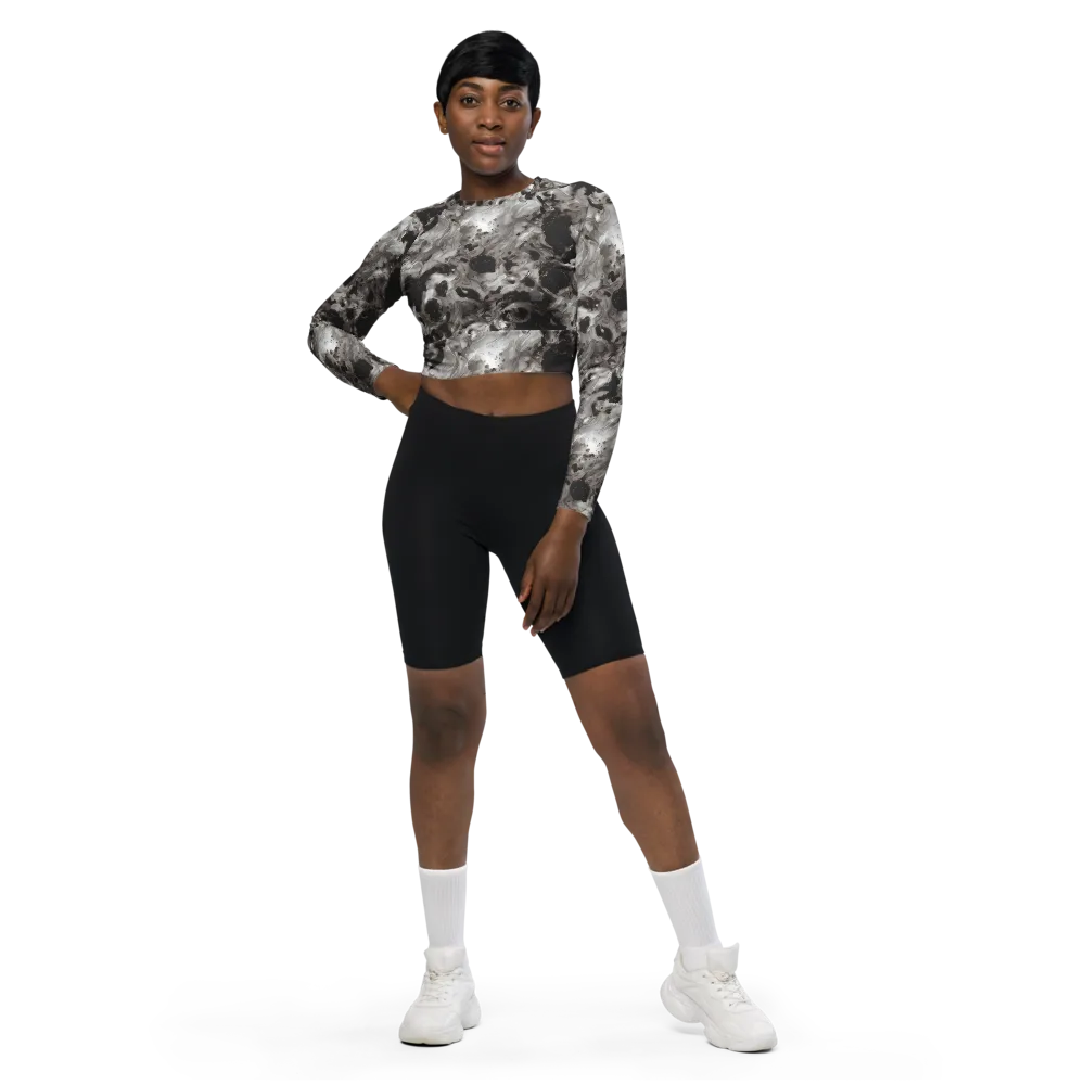 Obsidian Marble on Long Sleeve Crop Top — Front