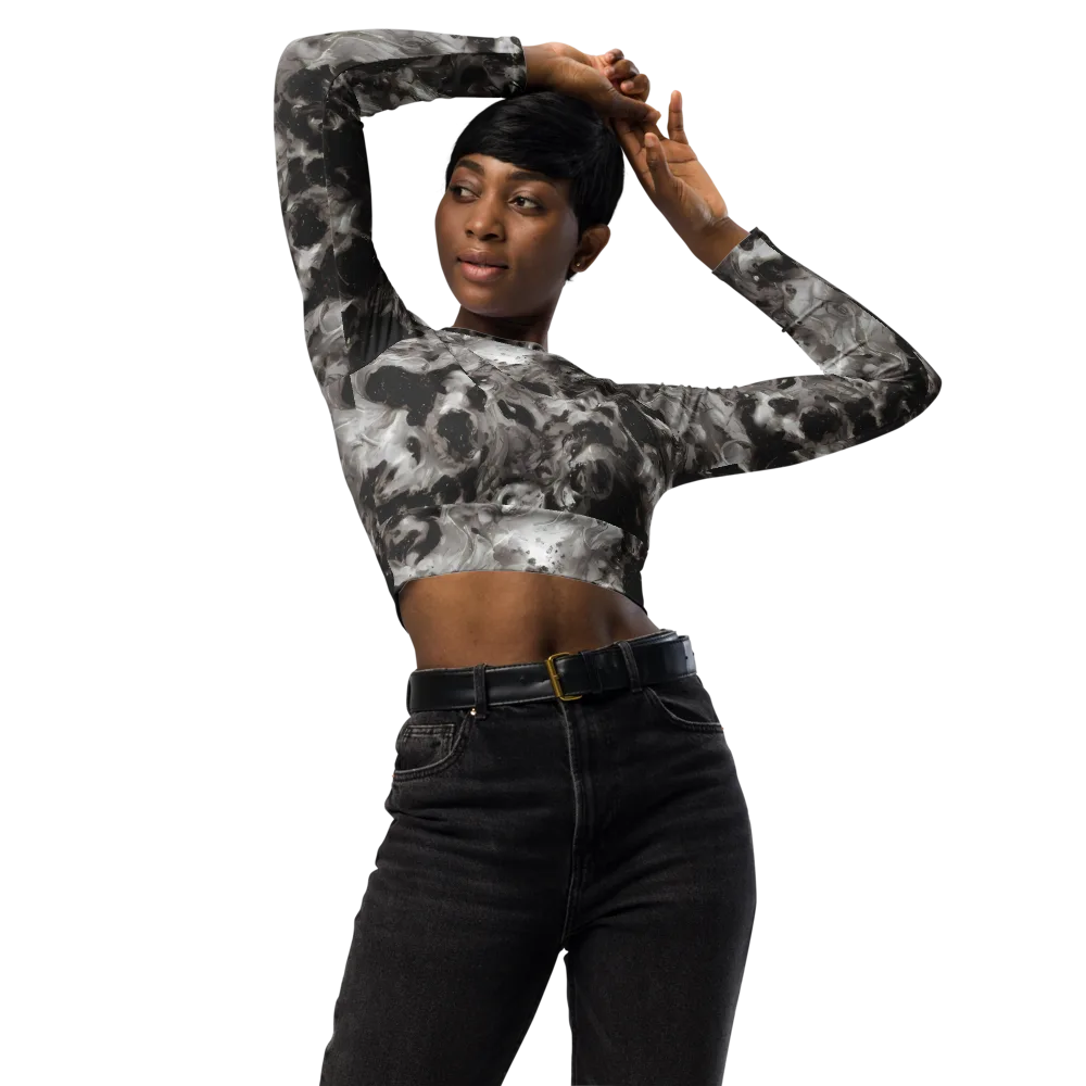 Obsidian Marble on Long Sleeve Crop Top — Front