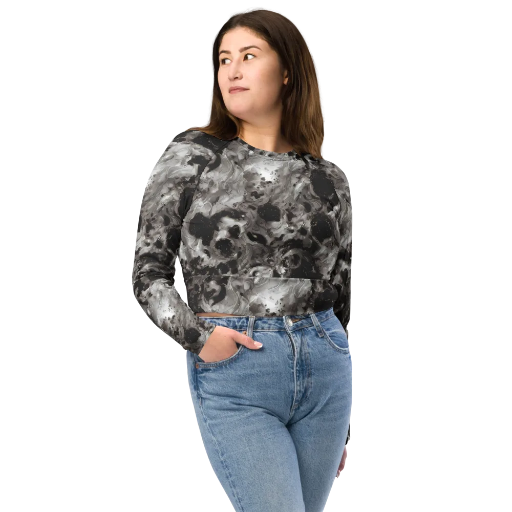 Obsidian Marble on Long Sleeve Crop Top — Front