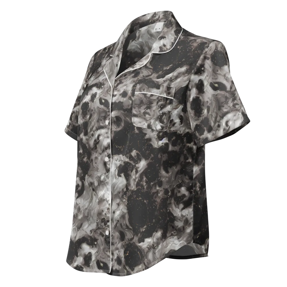 Obsidian Marble on Women's Short Sleeve Pajama Top — Left Front