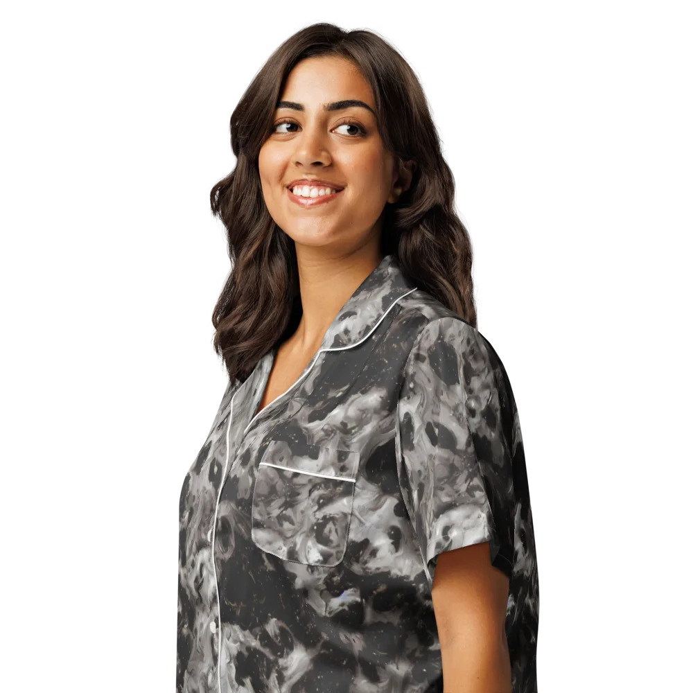 Obsidian Marble on Women's Short Sleeve Pajama Top — Left Front