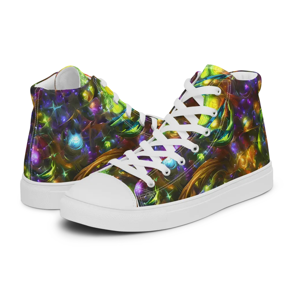 Luminescent Tangle on Men's High Top Canvas Shoes — Left