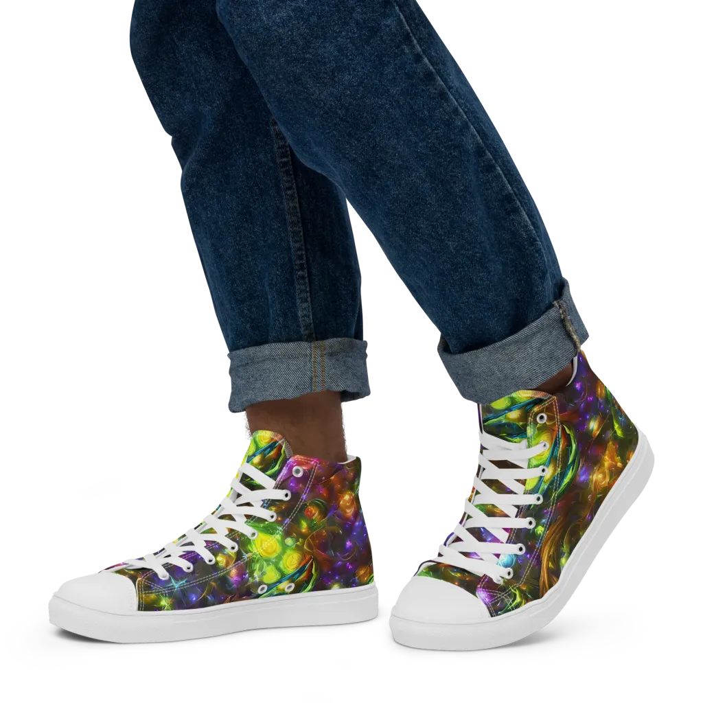 Luminescent Tangle on Men's High Top Canvas Shoes — Left