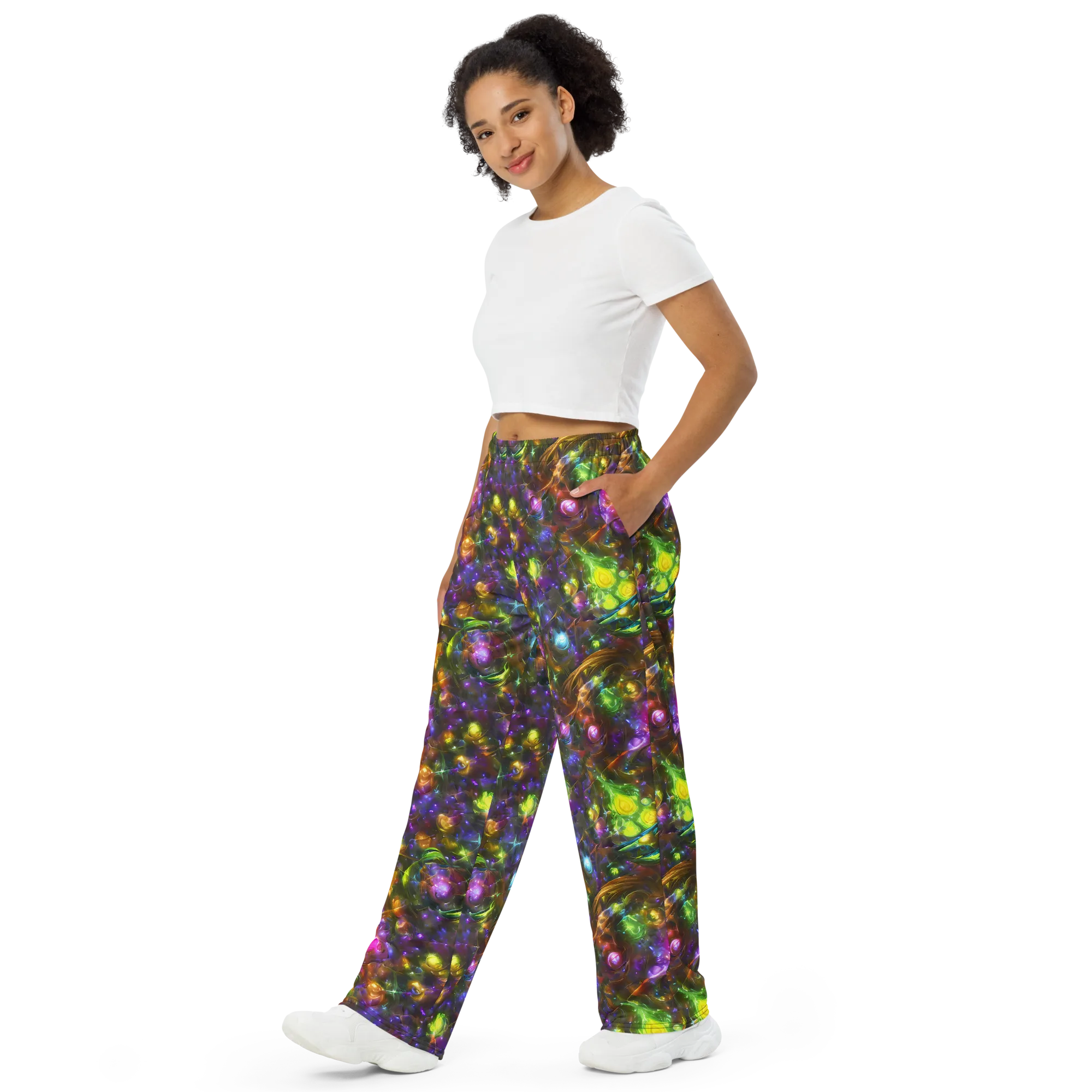Luminescent Tangle on Wide-Leg Pants — Left Front