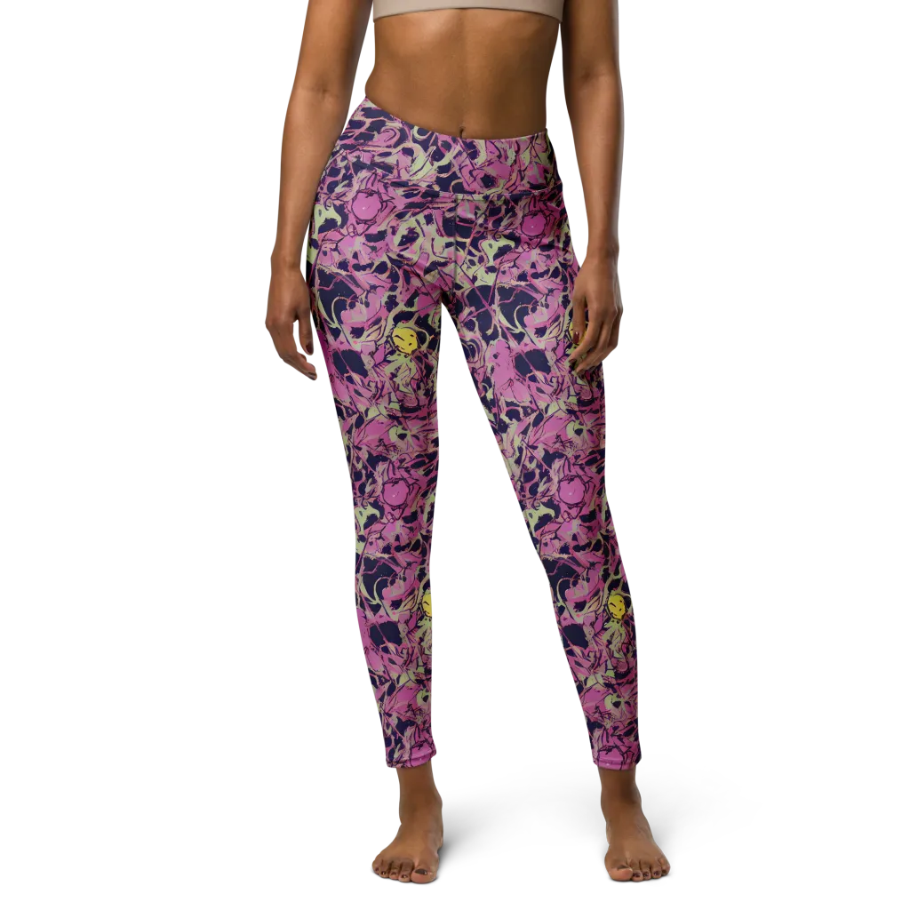 Lavender Frenzy on Yoga Leggings — Front