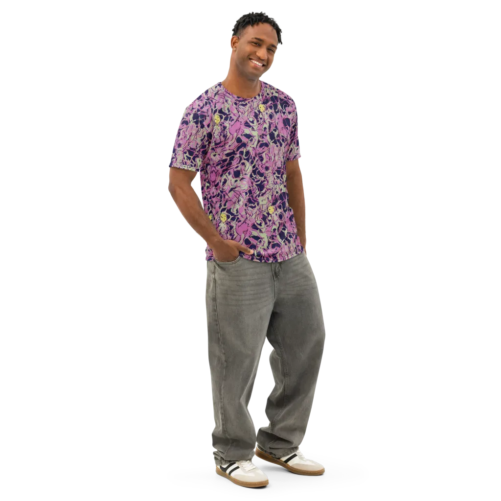 Lavender Frenzy on Men's Cotton Crew Neck T-Shirt — Right Front