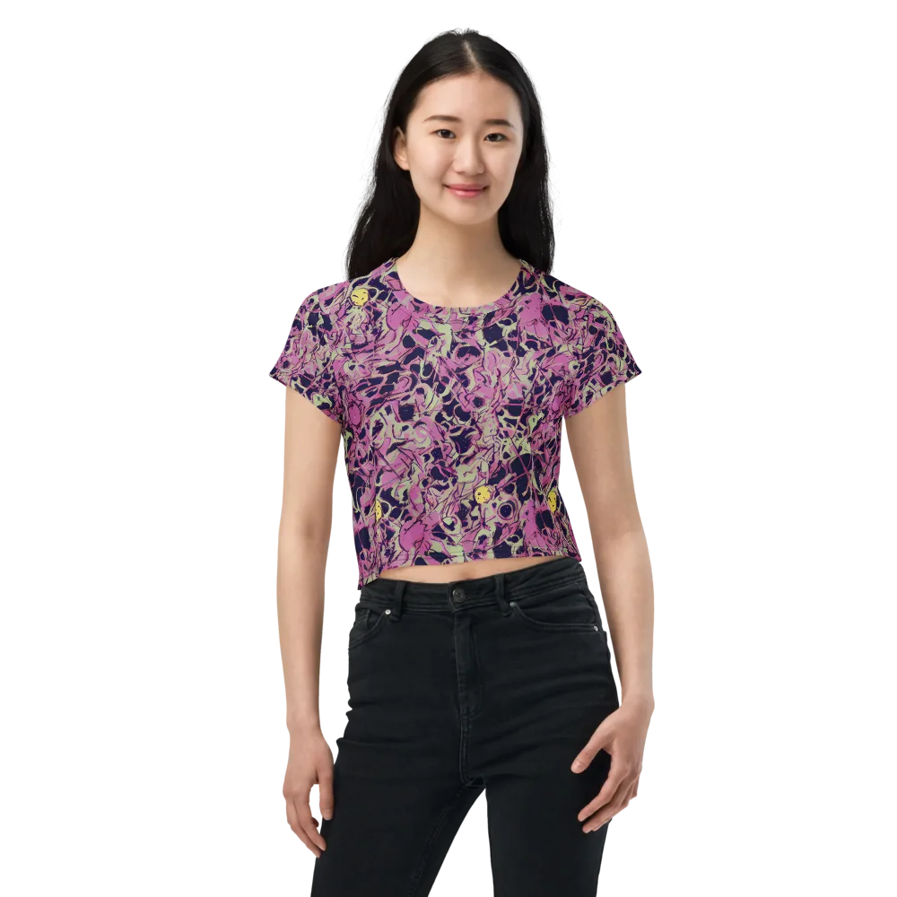 Lavender Frenzy on Crop Tee — Front