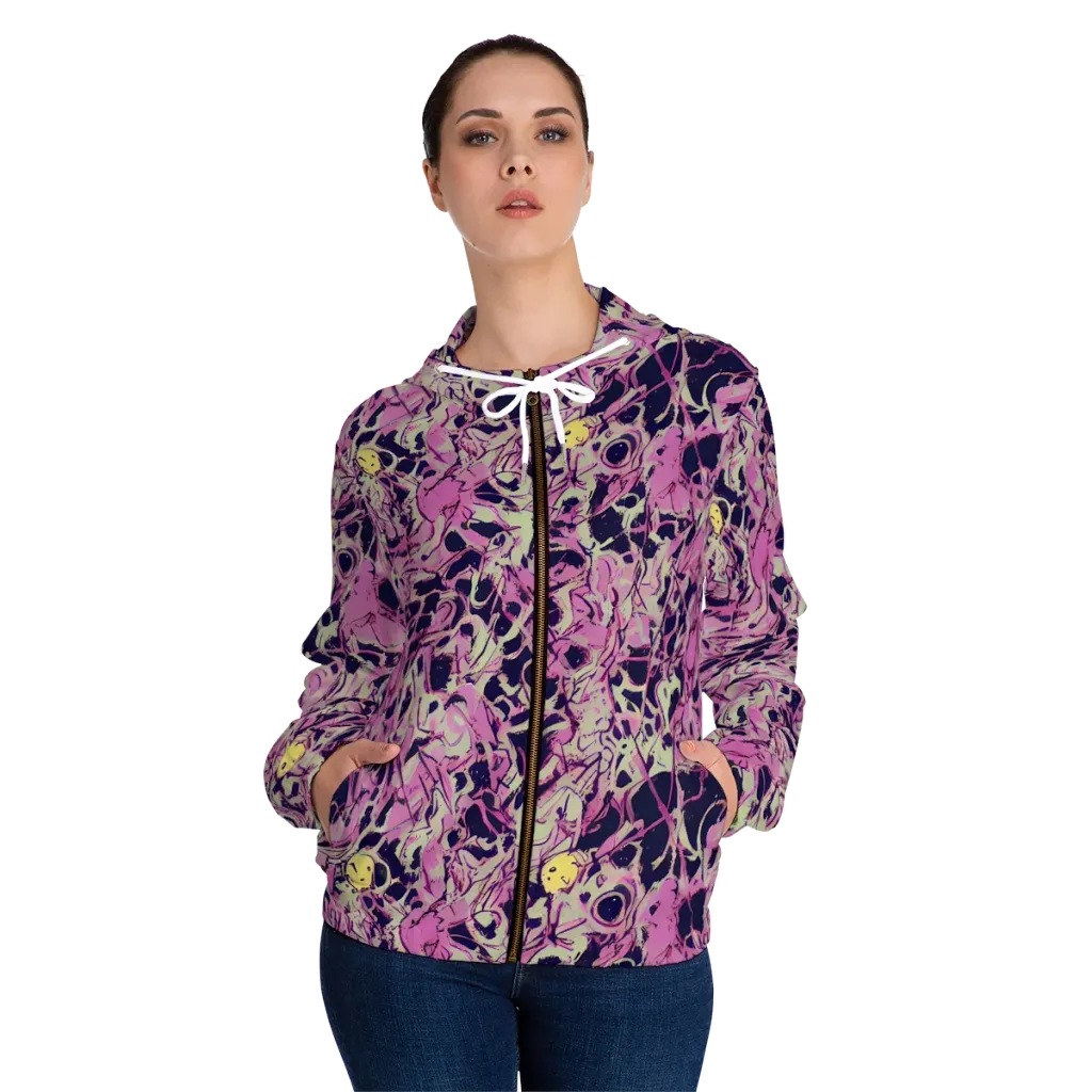 Lavender Frenzy on Women's Full-Zip Hoodie — Front On Person