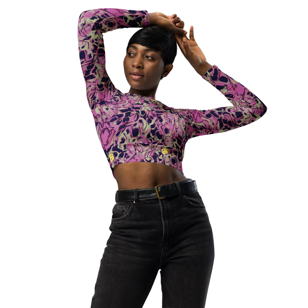 Lavender Frenzy on Long Sleeve Crop Top — Front
