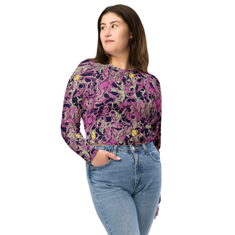 Lavender Frenzy on Long Sleeve Crop Top — Front