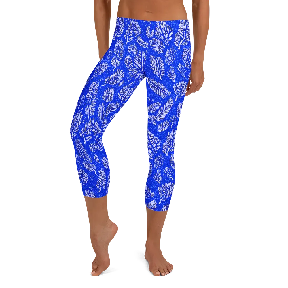Azure Fronds on Capri Leggings — Front