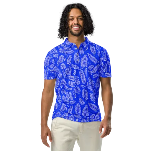 Azure Fronds on a Men's Slim Fit Polo Shirt